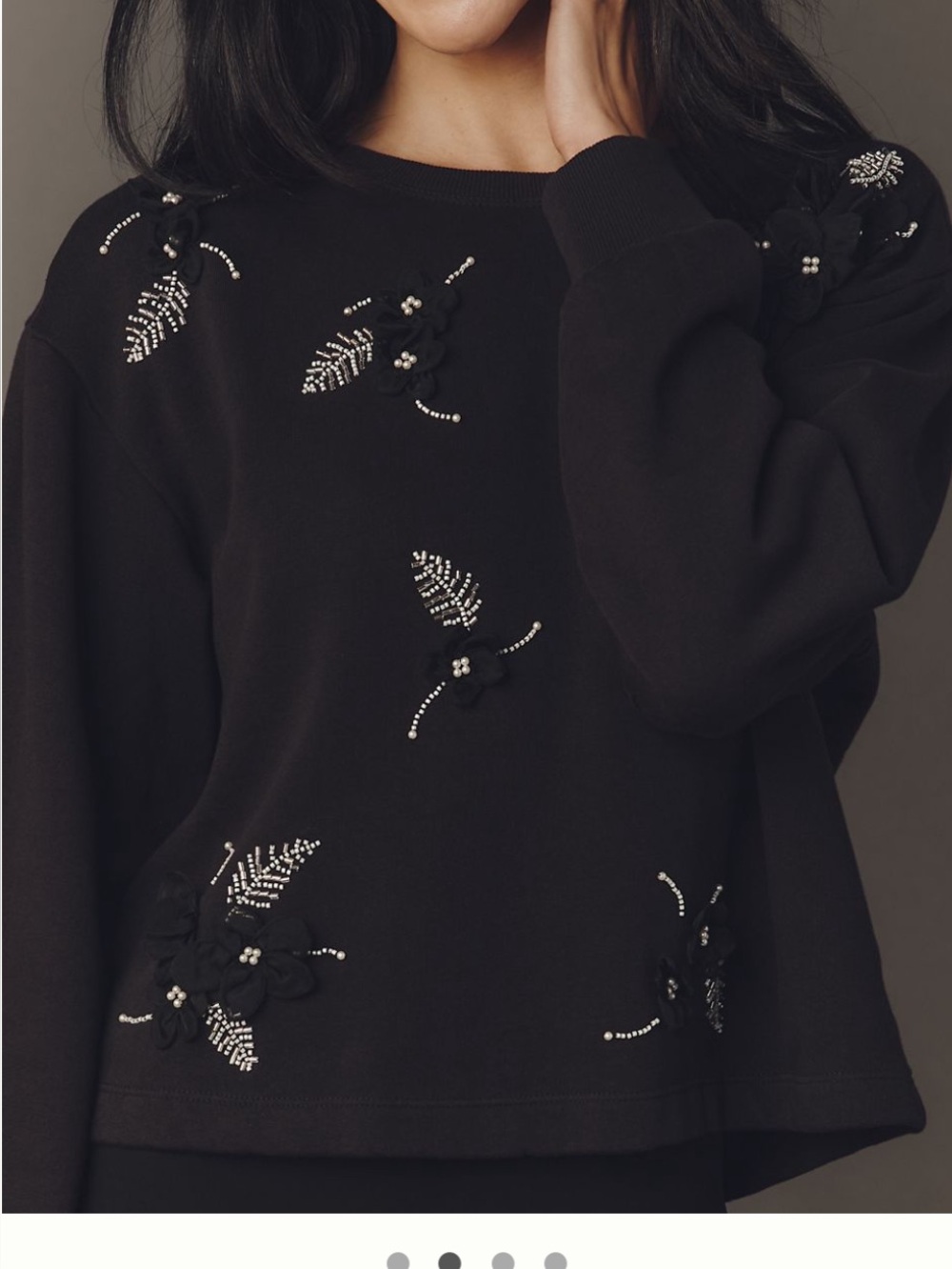 Anthropologie Black Embellished Floral Sweatshirt